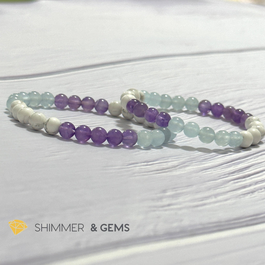 Sleep Well Remedy Bracelet (Howlite, Aquamarine & Amethyst 6mm)