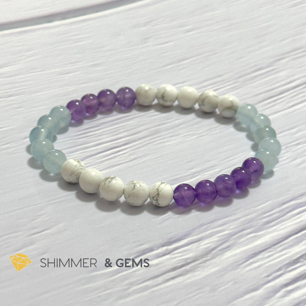 Sleep Well Remedy Bracelet (Howlite, Aquamarine & Amethyst 6mm)