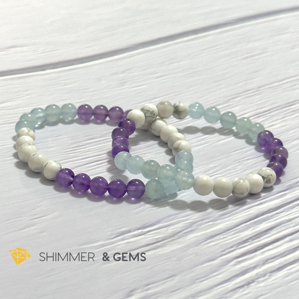 Sleep Well Remedy Bracelet (Howlite, Aquamarine & Amethyst 6mm)