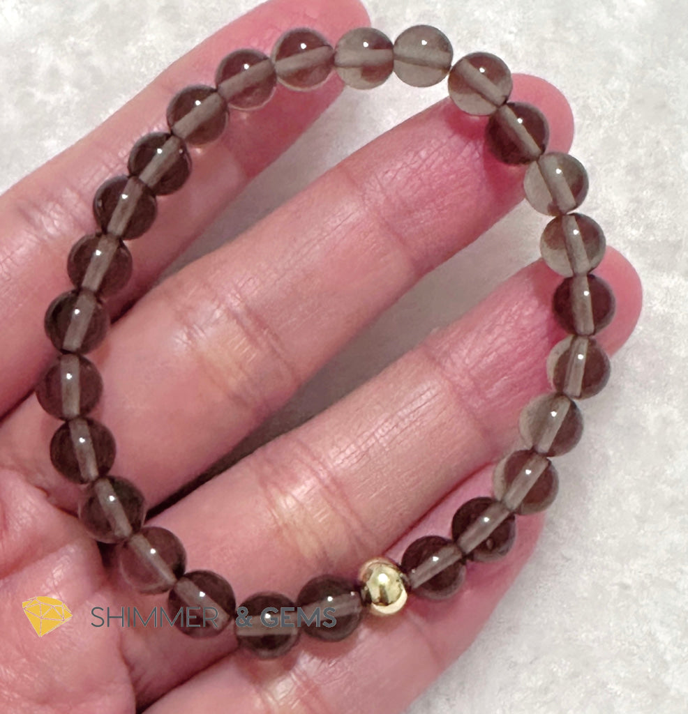 Smoky Quartz 6mm Bracelet with 14k gold filled bead