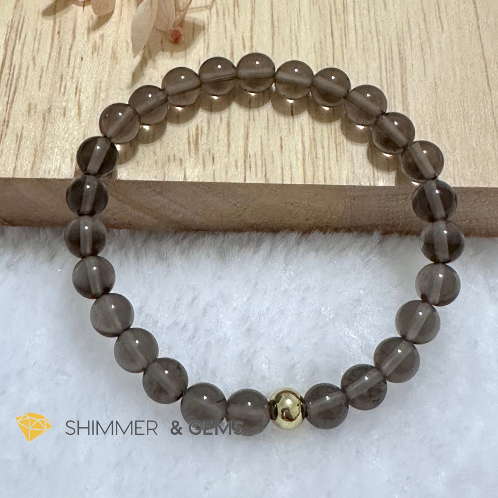 Smoky Quartz 6mm Bracelet with 14k gold filled bead