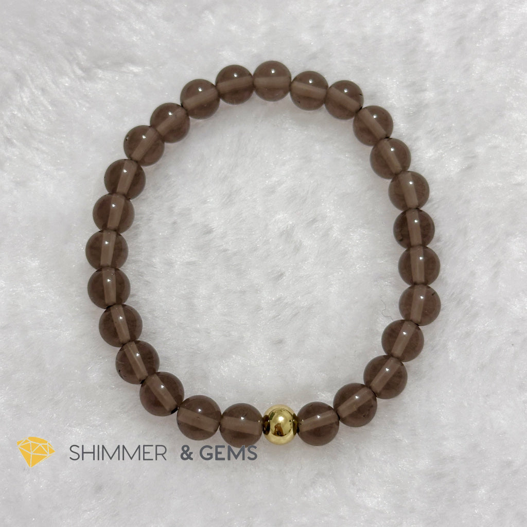 Smoky Quartz 6mm Bracelet with 14k gold filled bead