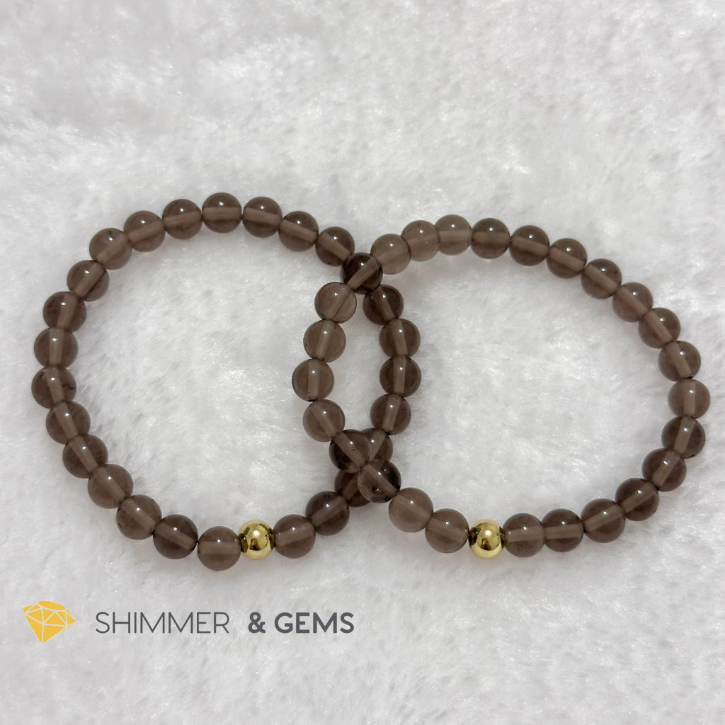 Smoky Quartz 6mm Bracelet with 14k gold filled bead