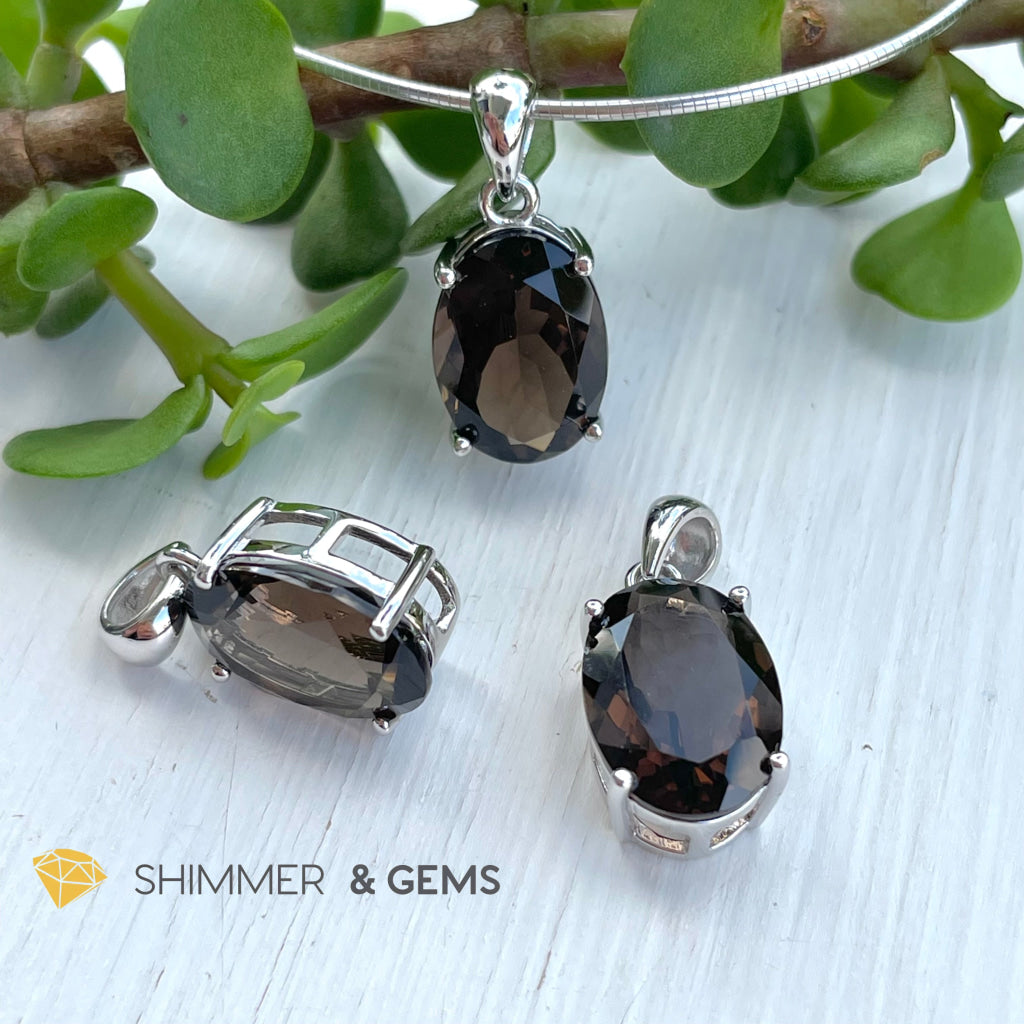 Smoky Quartz Oval Pendant In 925 Silver (For Grounding & Protection) Charms Pendants