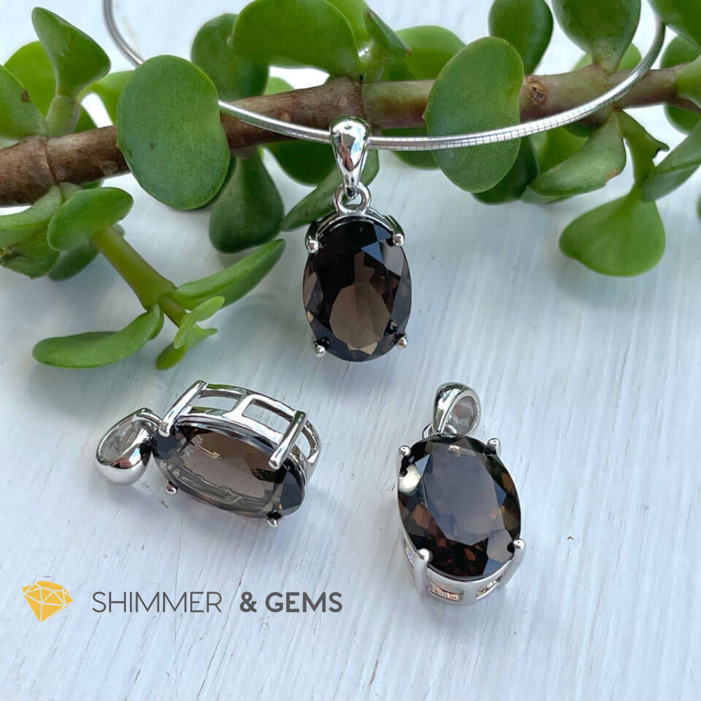 Smoky Quartz Oval Pendant In 925 Silver (For Grounding & Protection) Per Piece Size 10X14Mm Charms