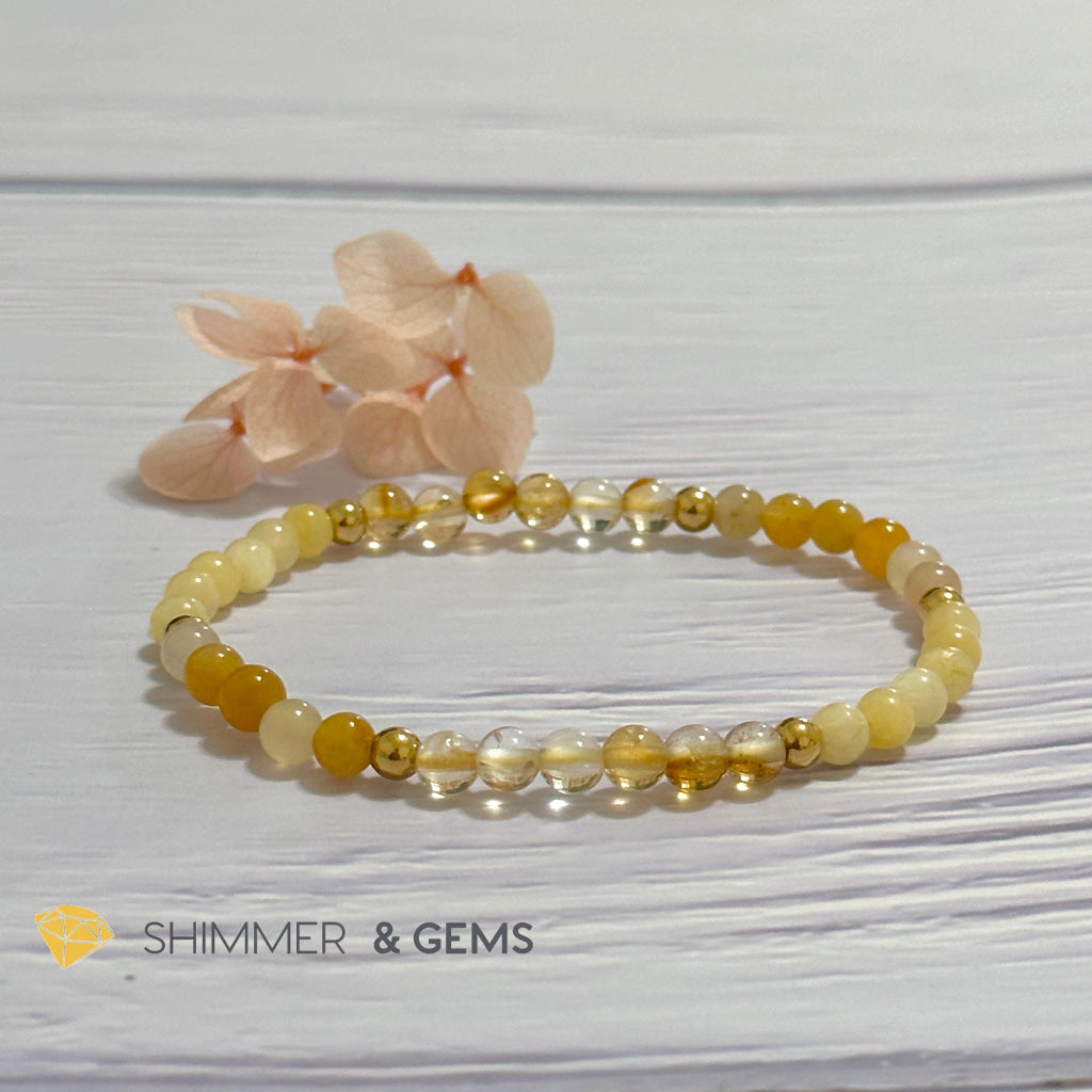 Solar Plexus Chakra Confidence Remedy Bracelet with stainless steel beads (Citrine, Yellow Jade & Honey Oynx)