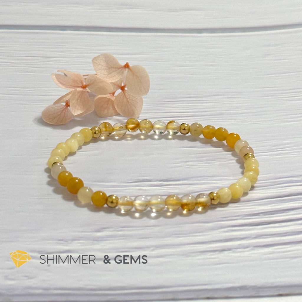 Solar Plexus Chakra Confidence Remedy Bracelet with stainless steel beads (Citrine, Yellow Jade & Honey Oynx)
