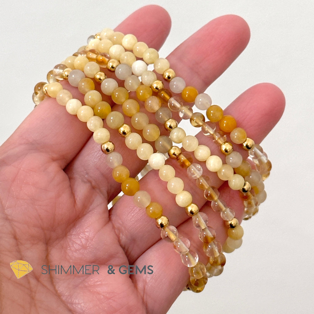 Solar Plexus Chakra Confidence Remedy Bracelet with stainless steel beads (Citrine, Yellow Jade & Honey Oynx)
