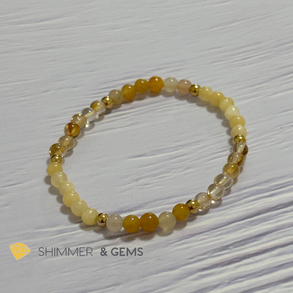 Solar Plexus Chakra Confidence Remedy Bracelet with stainless steel beads (Citrine, Yellow Jade & Honey Oynx)