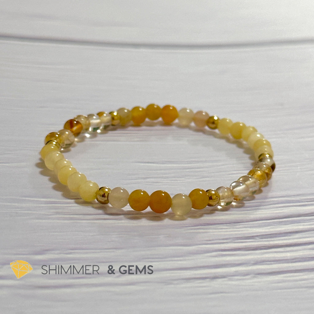Solar Plexus Chakra Confidence Remedy Bracelet with stainless steel beads (Citrine, Yellow Jade & Honey Oynx)