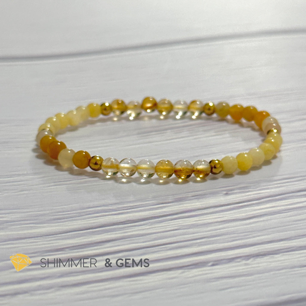 Solar Plexus Chakra Confidence Remedy Bracelet with stainless steel beads (Citrine, Yellow Jade & Honey Oynx)