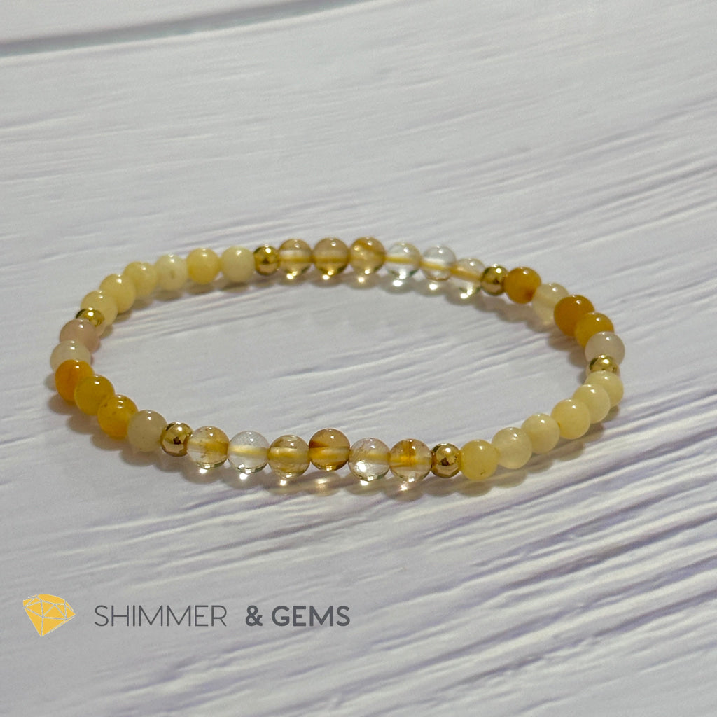 Solar Plexus Chakra Confidence Remedy Bracelet with stainless steel beads (Citrine, Yellow Jade & Honey Oynx)