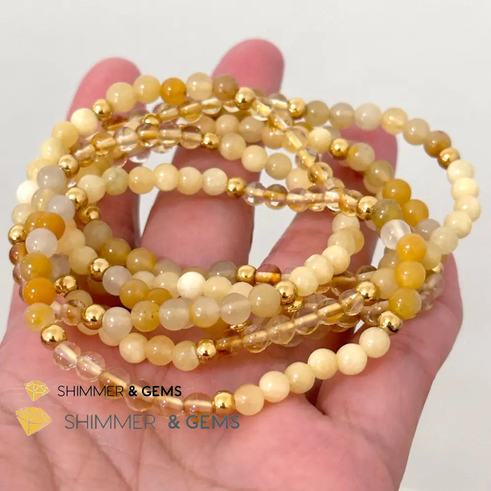 Solar Plexus Chakra Confidence Remedy Bracelet with stainless steel beads (Citrine Yellow Jade & Honey Oynx)