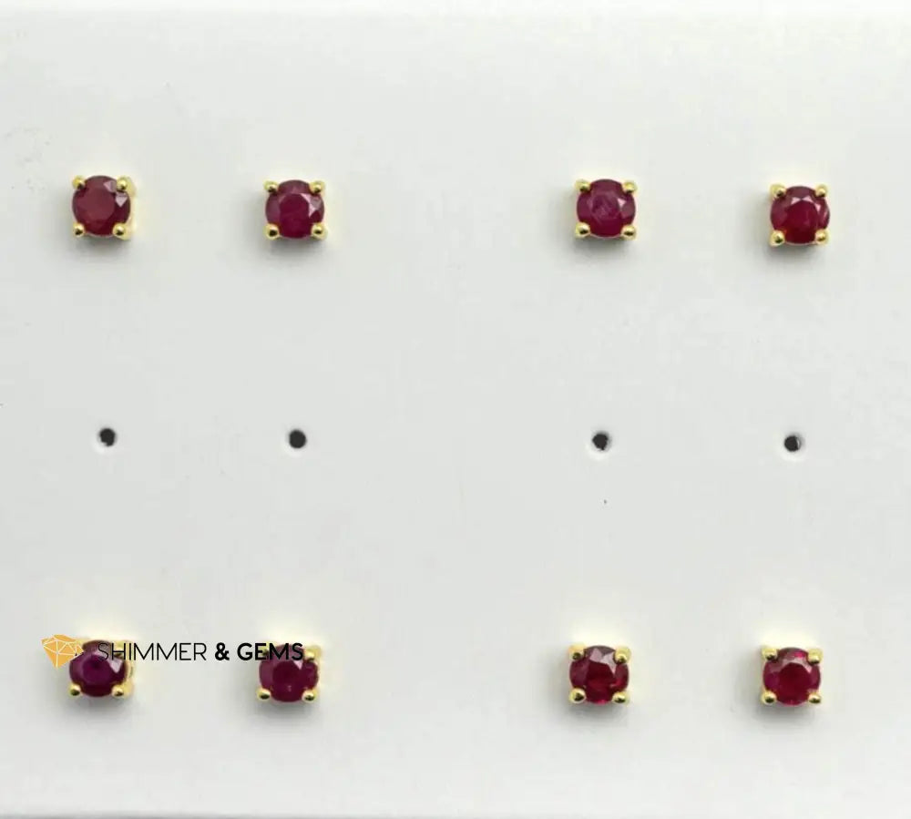 Solitaire Ruby Round Earrings Gold Plated 925 Silver 4mm (Soul-Led Success) per pair Earrings