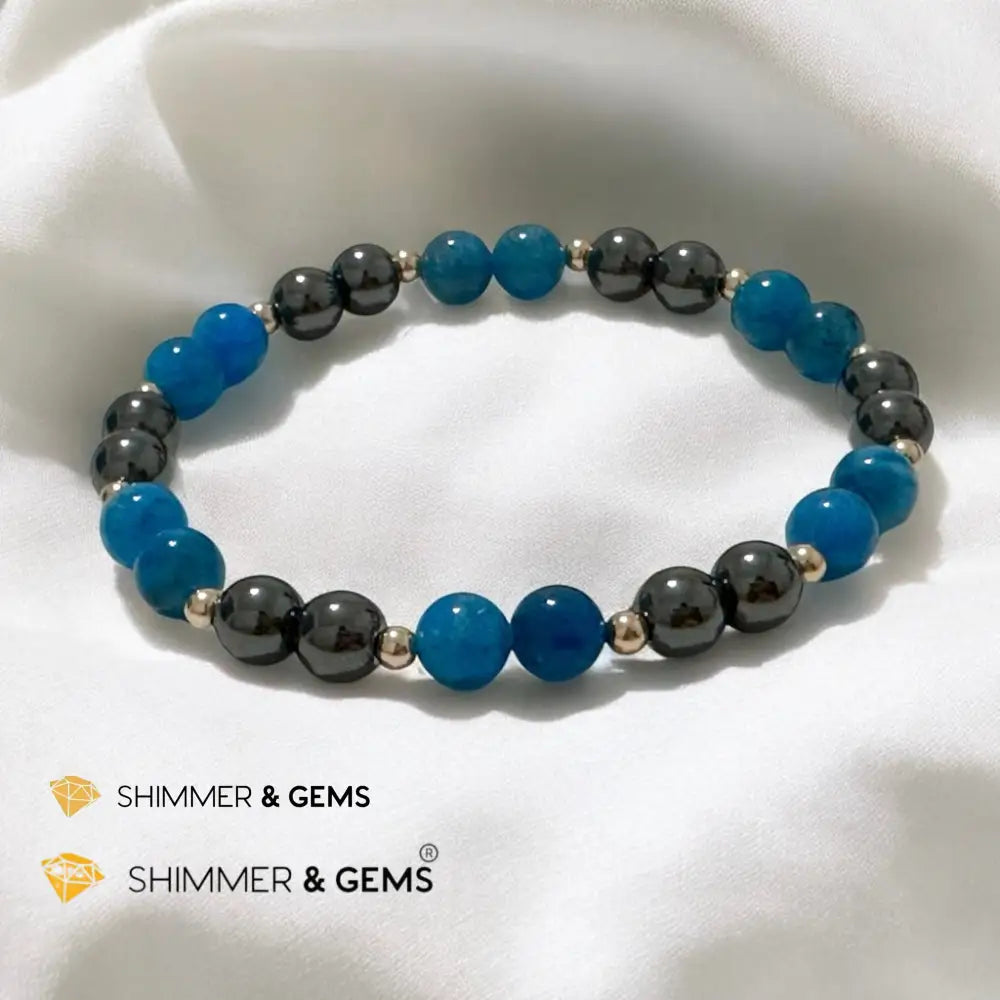 Stamina Booster Alchemy Bracelet (6mm Blue Apatite Hematite & 14k gold filled beads)- Energy Endurance Bracelets