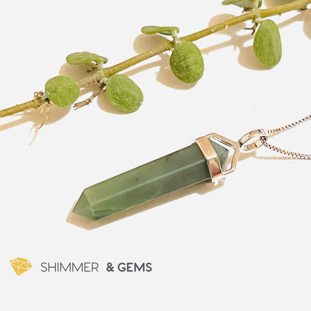 Taiwan Jade Double Pointer Pendant (925 Silver) 23.5 Carats 35Mm Only Charms & Pendants