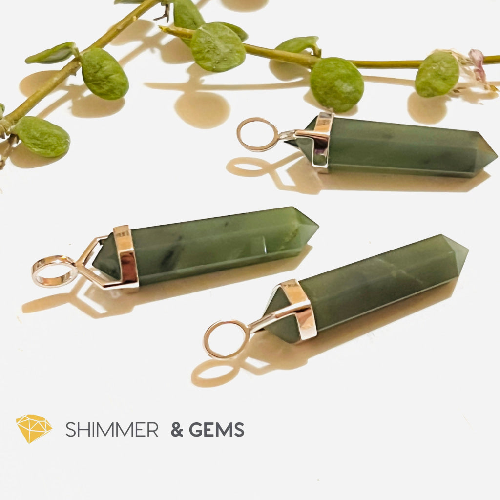 Taiwan Jade Double Pointer Pendant (925 Silver) 23.5 Carats Charms & Pendants