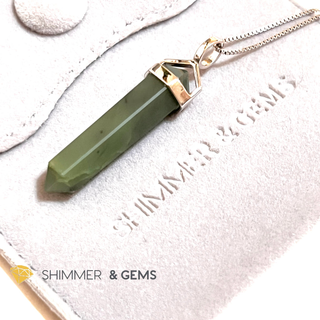 Taiwan Jade Double Pointer Pendant (925 Silver) 23.5 Carats Charms & Pendants