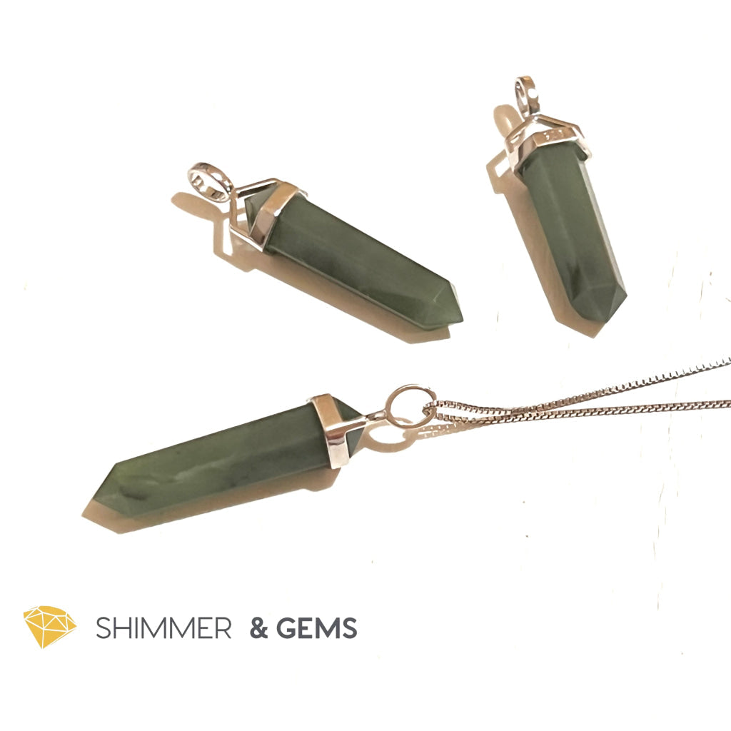 Taiwan Jade Double Pointer Pendant (925 Silver) 23.5 Carats Charms & Pendants