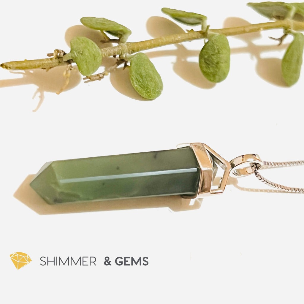 Taiwan Jade Double Pointer Pendant (925 Silver) 23.5 Carats Charms & Pendants