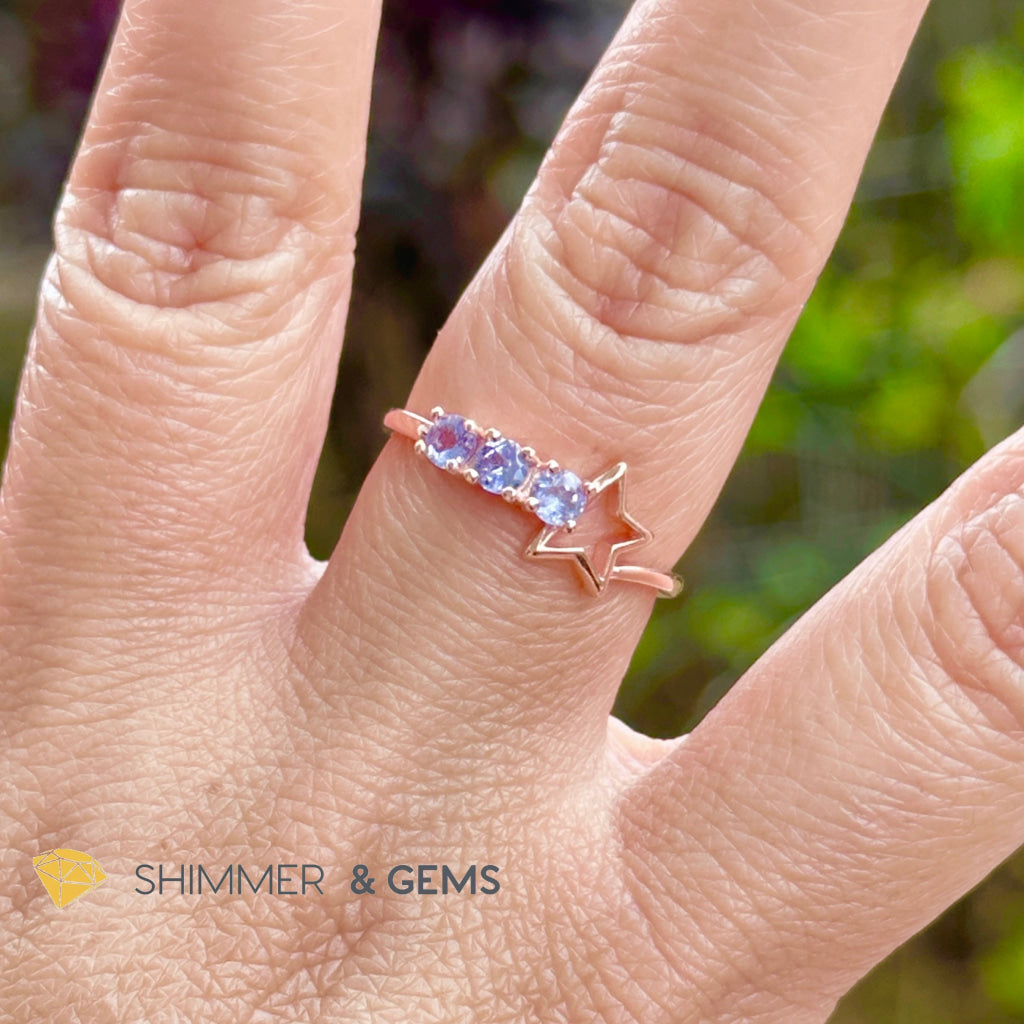 Tanzanite Star 925 Silver Rose Gold Ring