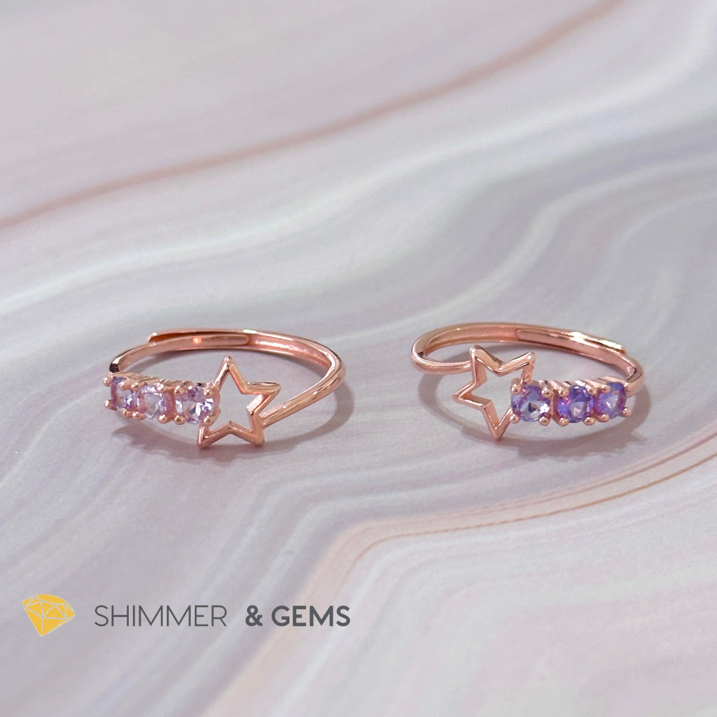 Tanzanite Star 925 Silver Rose Gold Ring