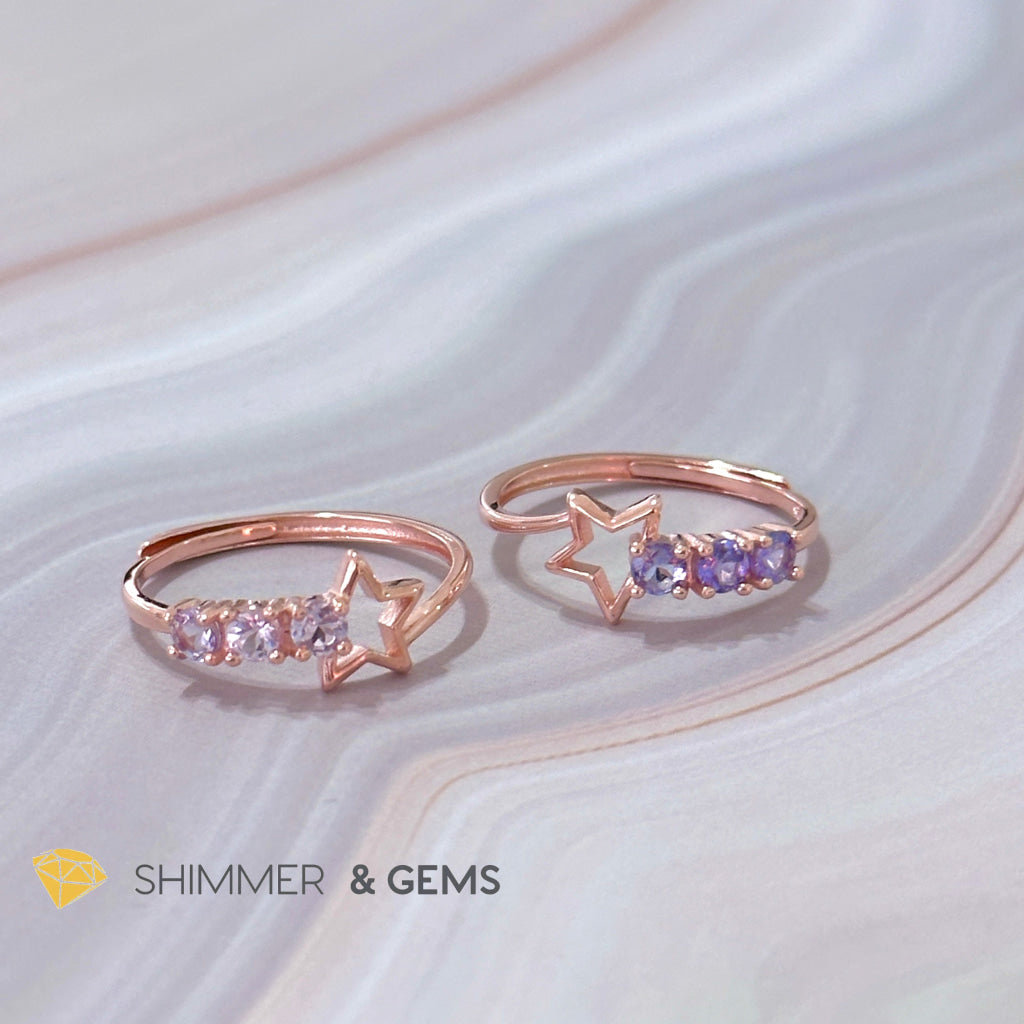 Tanzanite Star 925 Silver Rose Gold Ring