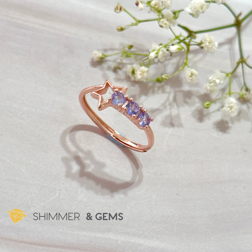 Tanzanite Star 925 Silver Rose Gold Ring