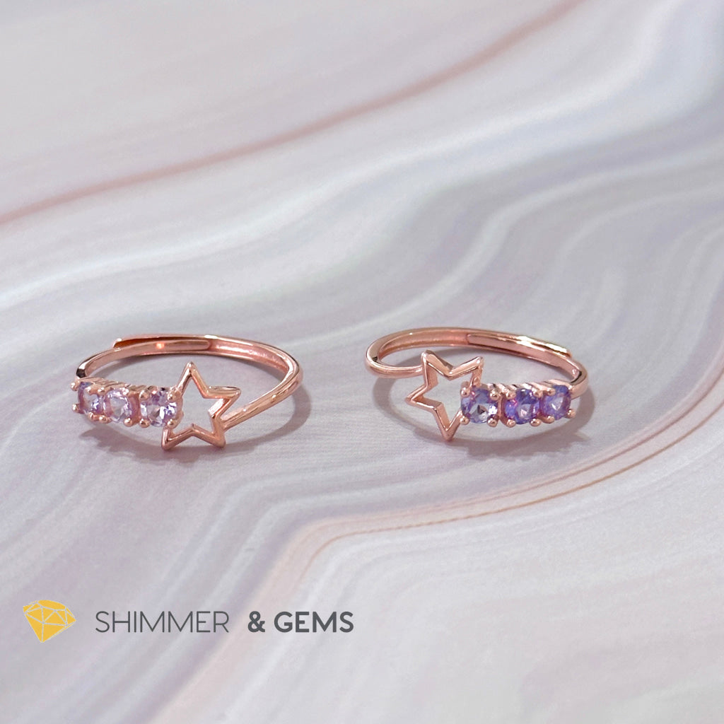 Tanzanite Star 925 Silver Rose Gold Ring