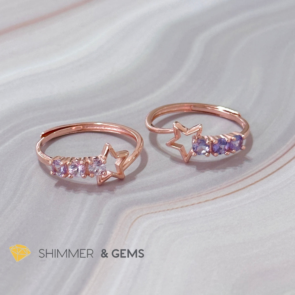Tanzanite Star 925 Silver Rose Gold Ring