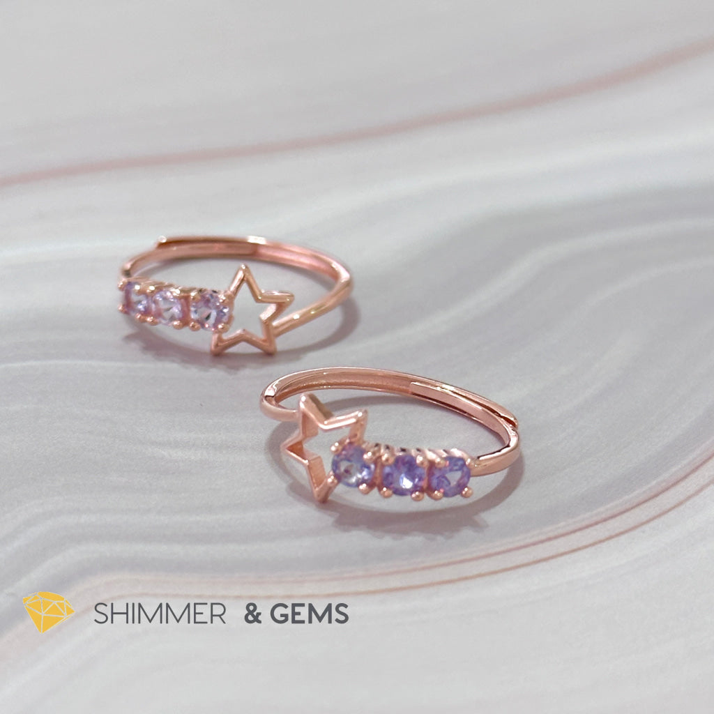Tanzanite Star 925 Silver Rose Gold Ring