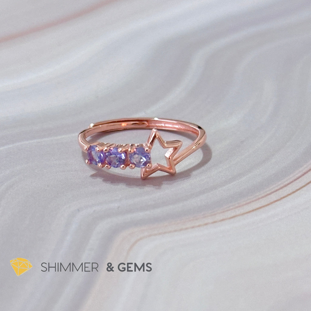 Tanzanite Star 925 Silver Rose Gold Ring
