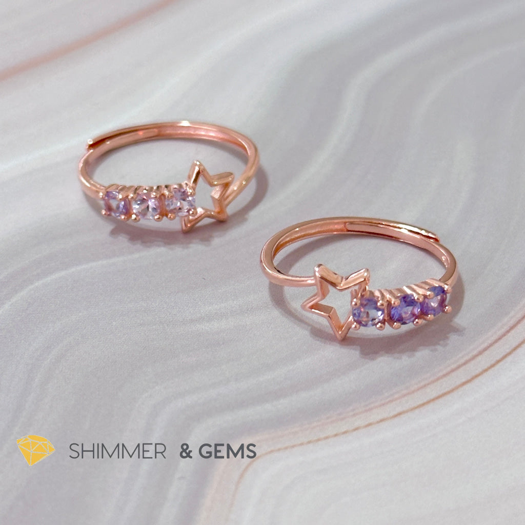 Tanzanite Star 925 Silver Rose Gold Ring