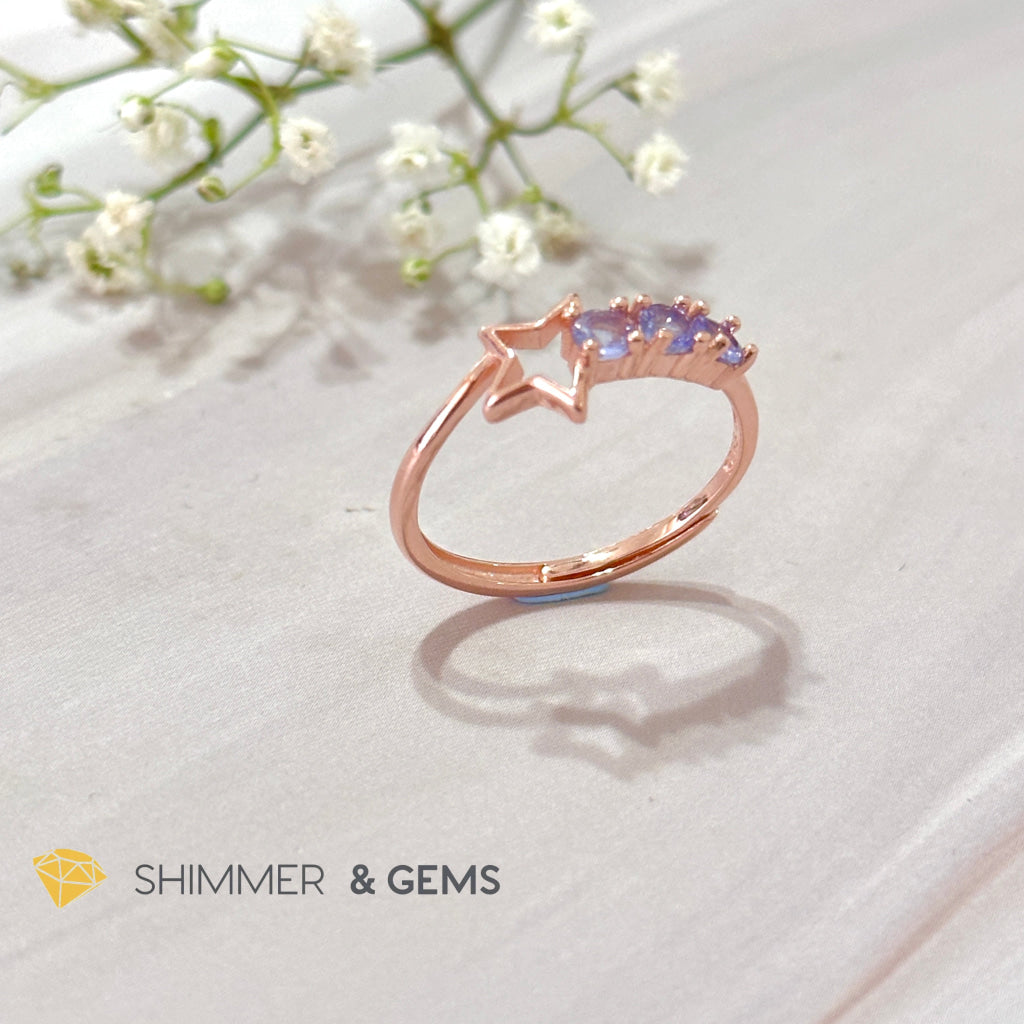 Tanzanite Star 925 Silver Rose Gold Ring