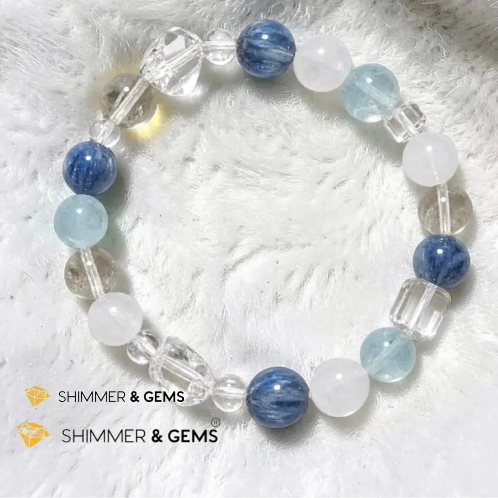 Tension & Stress Relief Bracelet (Kyanite Aquamarine Moonstone & Quartz)