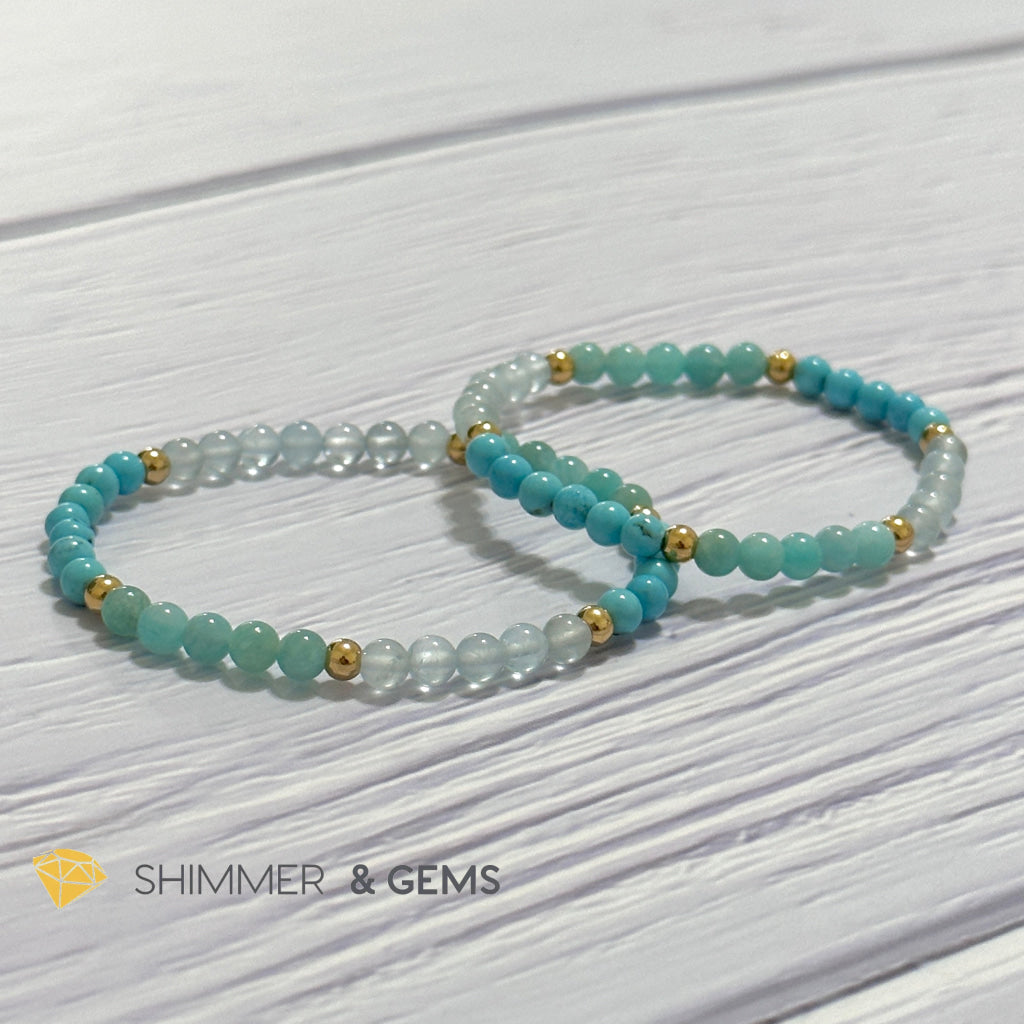 Throat Chakra Communication Remedy Bracelet 4mm with stainless steel beads (Turquoise, Amazonite & Aquamarine)