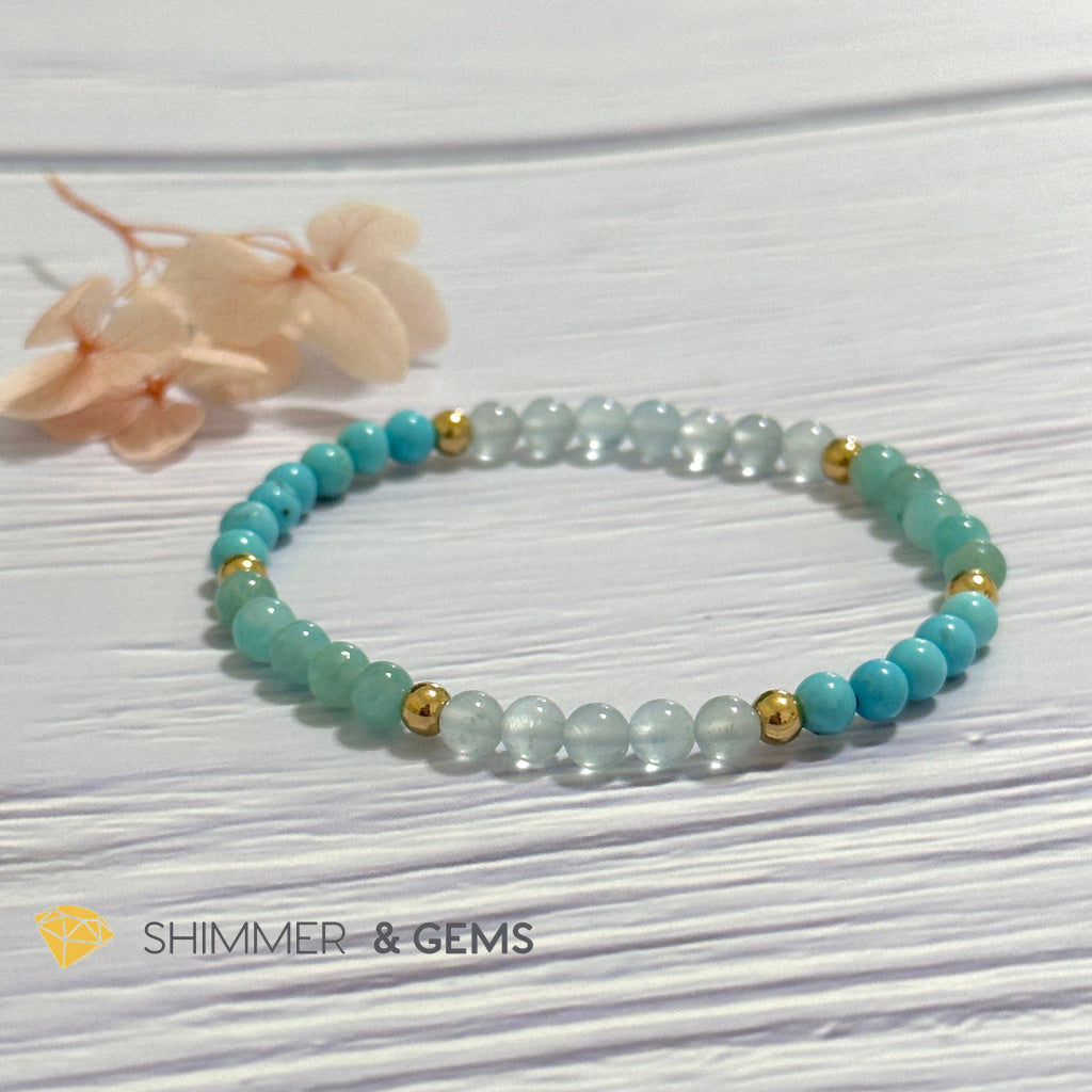 Throat Chakra Communication Remedy Bracelet 4mm with stainless steel beads (Turquoise, Amazonite & Aquamarine)