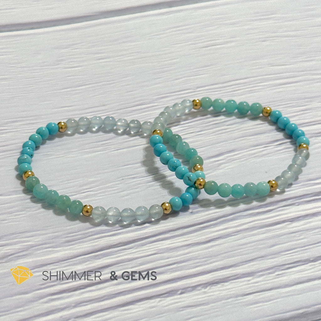 Throat Chakra Communication Remedy Bracelet 4mm with stainless steel beads (Turquoise, Amazonite & Aquamarine)
