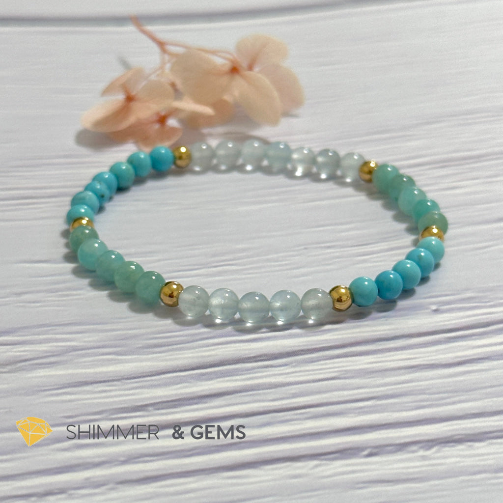 Throat Chakra Communication Remedy Bracelet 4mm with stainless steel beads (Turquoise, Amazonite & Aquamarine)