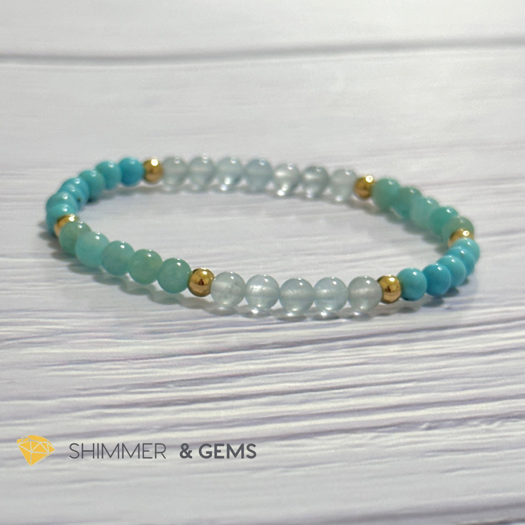 Throat Chakra Communication Remedy Bracelet 4mm with stainless steel beads (Turquoise, Amazonite & Aquamarine)