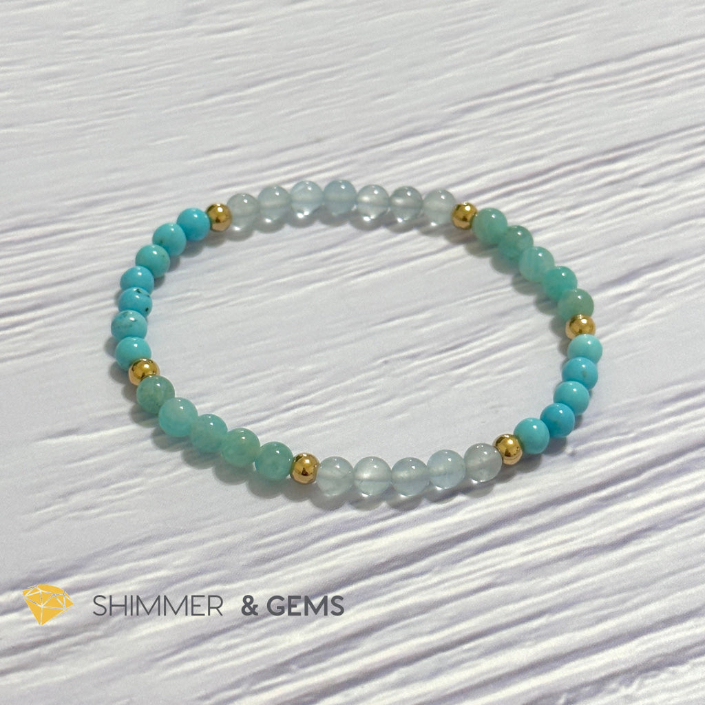 Throat Chakra Communication Remedy Bracelet 4mm with stainless steel beads (Turquoise, Amazonite & Aquamarine)