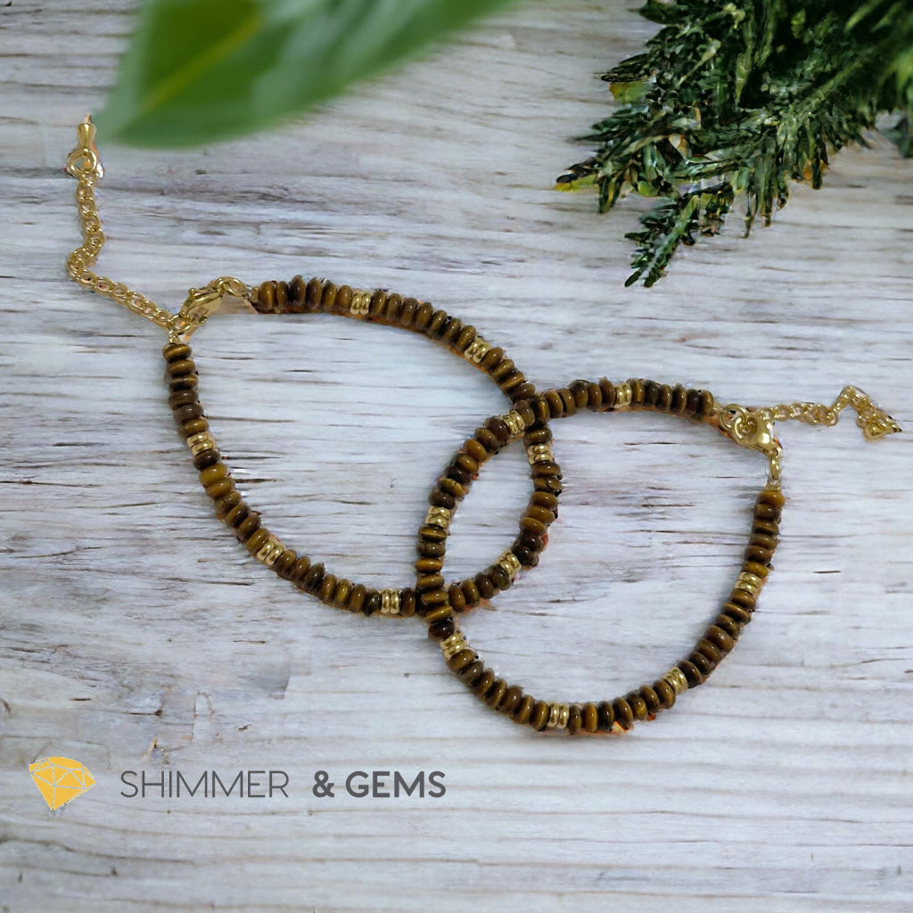 Tiger’s Eye 4mm Rondelle Bracelet with stainless steel chain