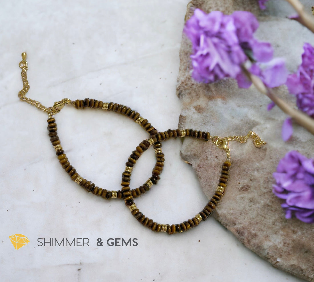 Tiger’s Eye 4mm Rondelle Bracelet with stainless steel chain