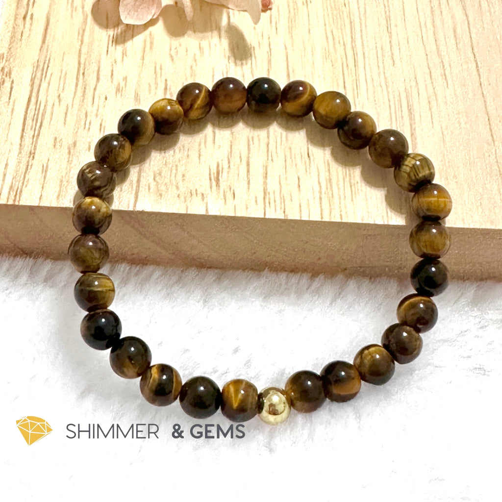 Tiger’s Eye 6mm Bracelet with 14k gold filled bead