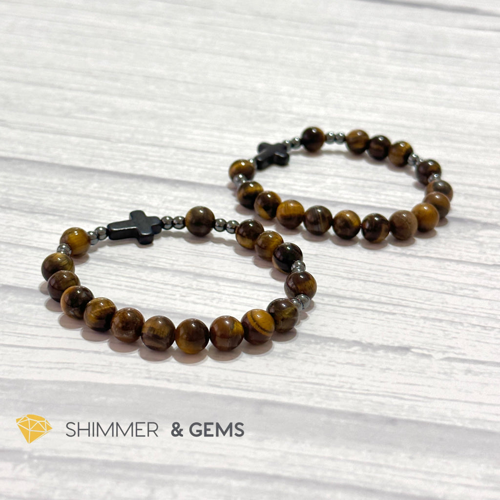 Tiger’s Eye Single Decade Rosary Bracelet (with Hematite)