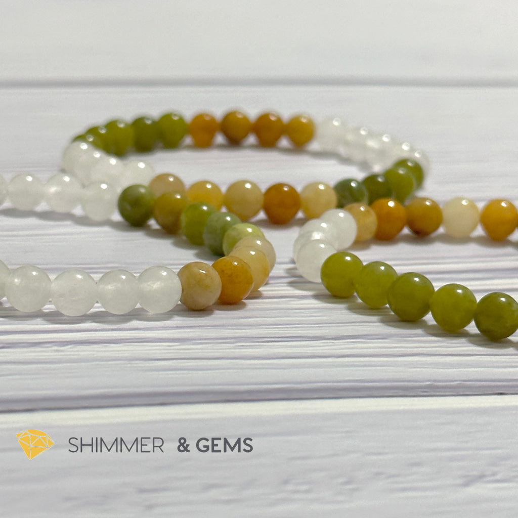 Triple Luck Remedy Bracelet (Three Shades of Jade 6mm White, Yellow & Green)