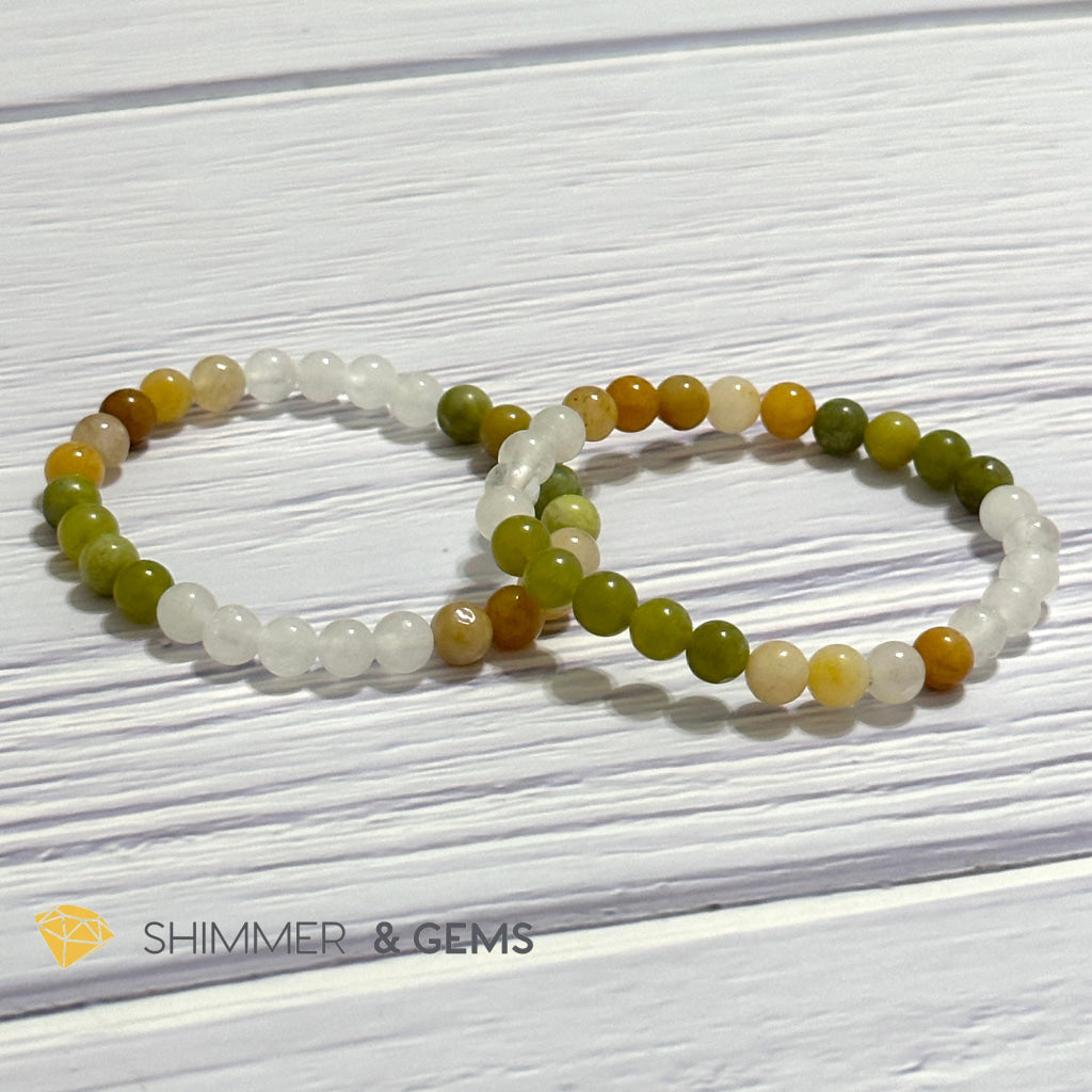 Triple Luck Remedy Bracelet (Three Shades of Jade 6mm White, Yellow & Green)