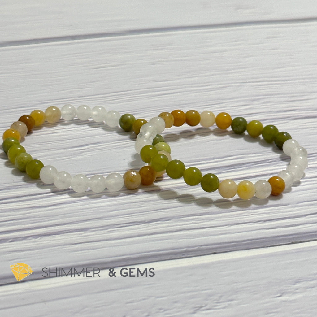 Triple Luck Remedy Bracelet (Three Shades of Jade 6mm White, Yellow & Green)