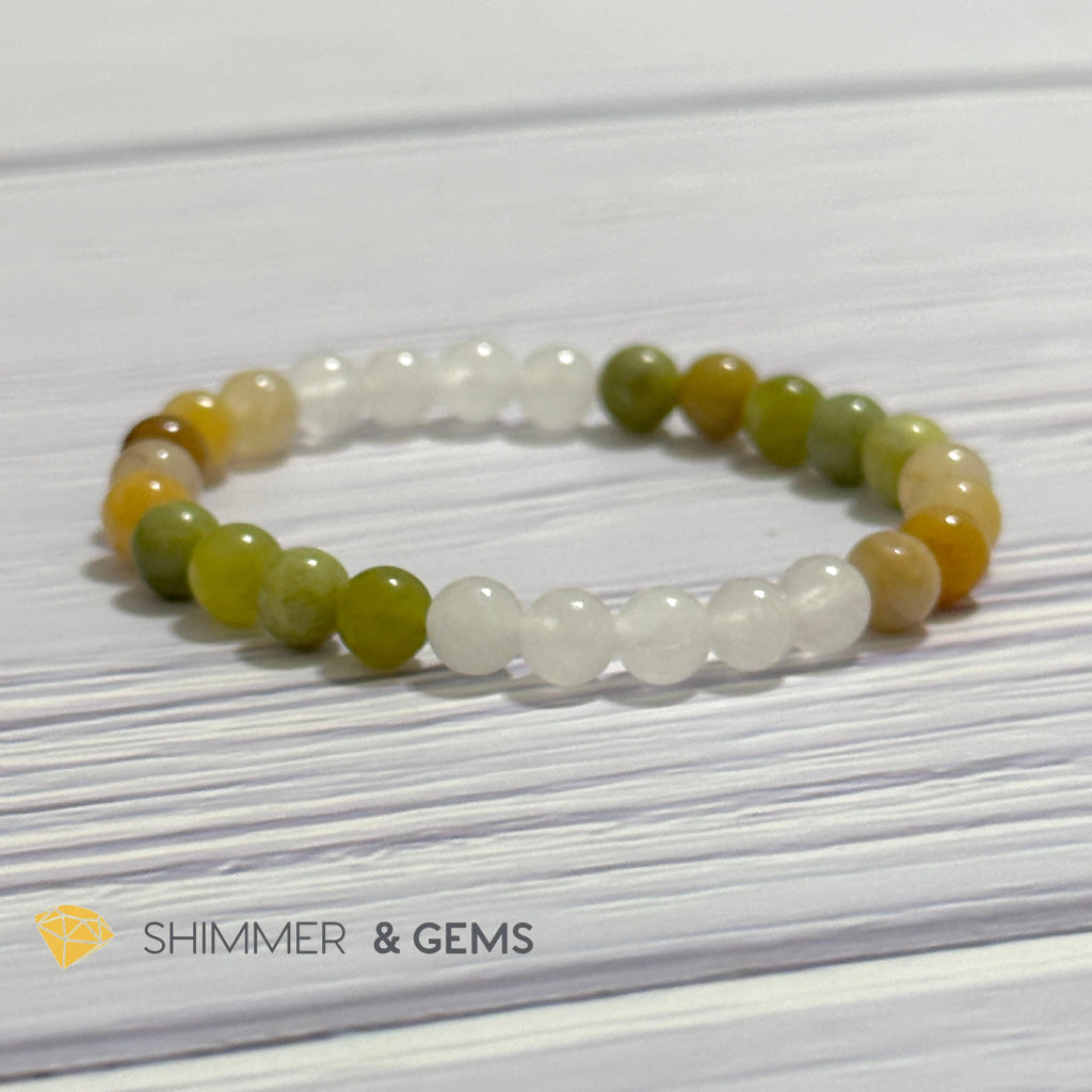Triple Luck Remedy Bracelet (Three Shades of Jade 6mm White, Yellow & Green)