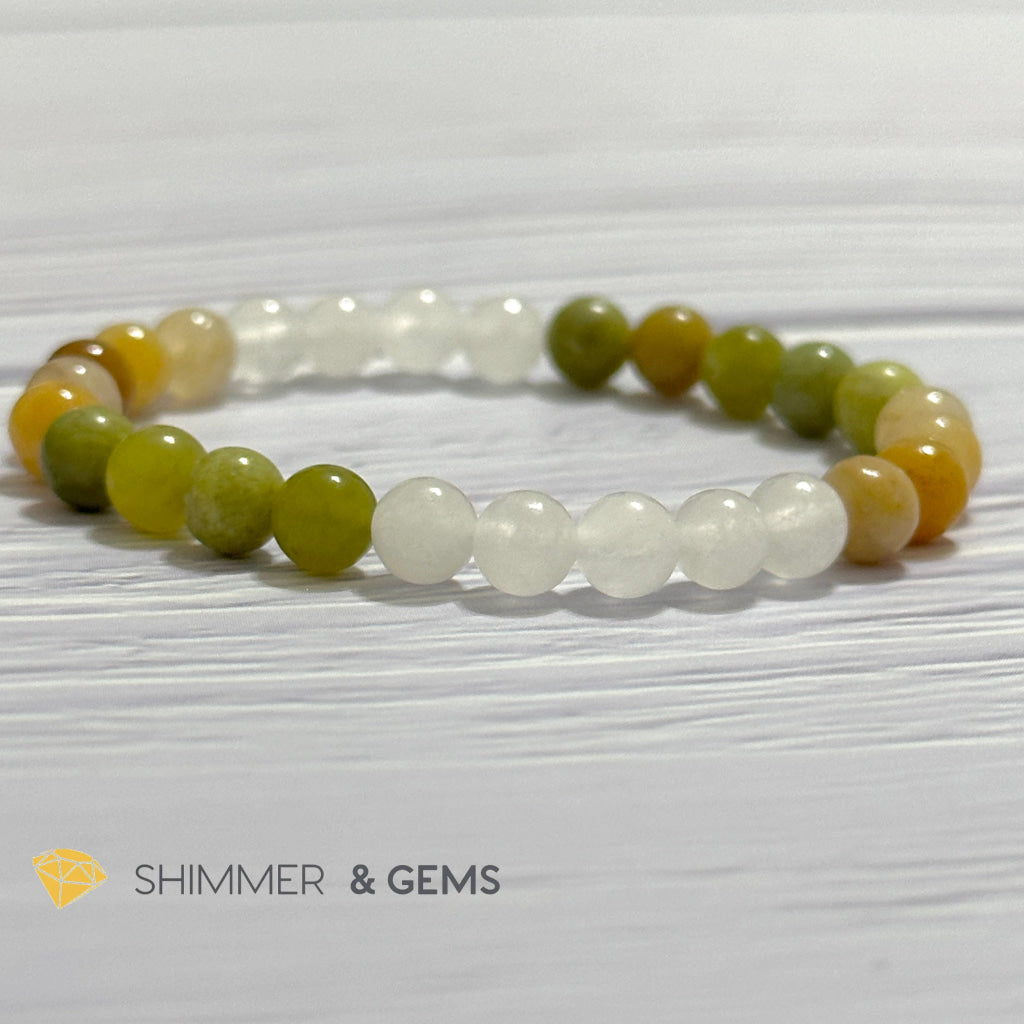 Triple Luck Remedy Bracelet (Three Shades of Jade 6mm White, Yellow & Green)